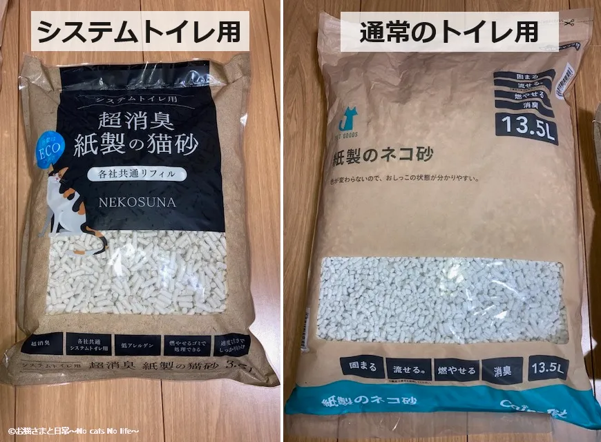 2種類の紙製猫砂の外装